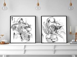 2pcs Black White Canvas Oil Painting Abstract Sexy Women and man Pictures Print Minimalist Bedroom Home Decor Wall Art Printed No 4849810