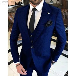 Men's Suits Blazers Men's Single-breasted Striped Full Suit Lapel 3-piece Best Groom Suit (Jacket+Vest+Pants) Elegant Men's Suit Q231025