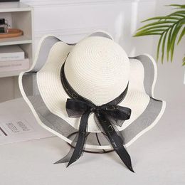 Wide Brim Hats Sun Hat For Women Foldable Big Floppy Girls Straw With Bowknot Elegant Protection Shading Beach