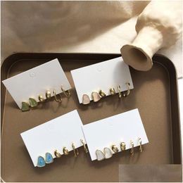 Stud Delicate Jewellery 3 Sets Earrings Green Blue Pink Enamel Small Stud Earring Golden For Women Student Gifts Drop Delive Dhgarden Otofq