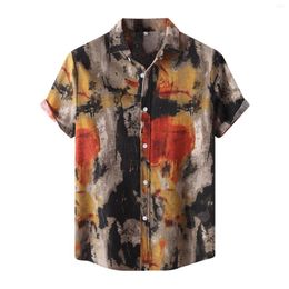 Men's Casual Shirts Designer Colourful Lattice For Men Summer Colorblock Short Sleeve Blouses Comfortable Ethnic Hawaiian Shirt