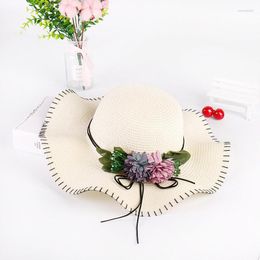 Wide Brim Hats Summer Foldable Large-edge -edge Flower Chapeau Straw Beach Travel Floppy Hat Solid Color Women's Wide-brimmed Grass