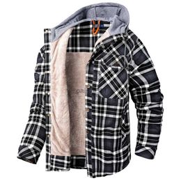Men's Jackets Size US Winter Warm Jackets Fleece Hood Plaid Flannel Shirts for Men Long Sleeve Coats Thermal Outwear Cargo Working Jacket YQ231025