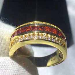 3 Colors Round Male Band Ring Garnet 5A Zircon stone Party wedding band ring for Men Yellow gold filled fashion Jewelry252Z