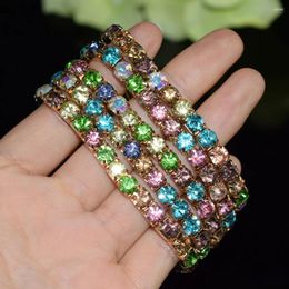 Charm Bracelets 5pcs Gold 5mm Colorful Large Rhinestone Bracelet Pink Green Red Stretch Women Wedding Fashion Jewelry Party Gifts