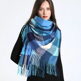 Sarongs 2023 Women Simulated Cashmere Checker Scarf Warm in Winter Long Thick Touch Tassel Fashion Color 231025