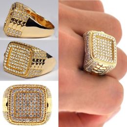 Band Rings Punkboy Men's Gold Colour Ring for Party Full Bling Iced Out Cubic Micro Paved CZ Crystal Luxury Hip Hop Rings Jewellery 231025