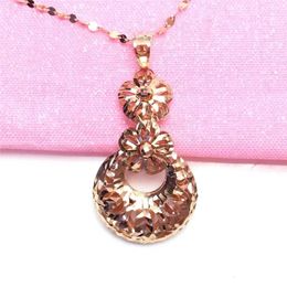 Chains Elegant 585 Purple Gold Shining Hollow Out Flower Necklace For Women Plated 14K Rose Light Luxury Pendant Wedding Jewellery