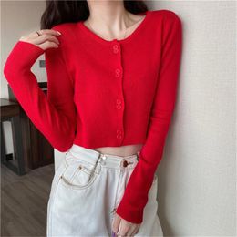 Women's Knits Cardigan Long Sleeve Knitted Sweater Women Button Up Korean Sunscreen Short Tops Thin Summer 2023 High Waist Slim Coats