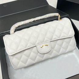 Women Large Hand Flap Baguette Shoulder Bag Caviar Leather Quilted Luxury Coin Purse Multi Pocket Card Holder Gold And Silver Hardware Designer Wallet Cross Body 25C