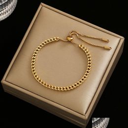 Chain Fashion Stainless Steel Link Chain Bracelets For Women Girl Men Gold Colour Hiphop/Rock Adjustable Bracelet Jewellery Drop Deliv Dh Otlod