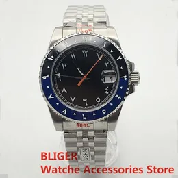 Wristwatches 40mm NH35 Automatic Movement Black Dial Stainless Steel Sapphire Glass Bead Strap Mechanical Men Watches