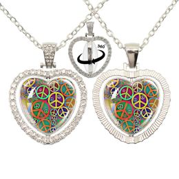 Pendant Necklaces Flower Peace Sign Cabochon Heart-Shaped Rhinestone With 360 Degree Rotation For Women's Gifts Jewellery