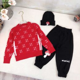 New autumn suit for baby Mushroom pattern kids Tracksuits Size 100-160 logo jacquard sweater trousers and knit cap Oct25