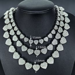 Heart Tennis Chains Iced Out 11 13 15mm Women Water Diamond Necklaces Bling Mens Cuban Miami Curb Link Chain Bracelet Fashion Gold Silver Punk Hip Hop Jewellery 8-24inch