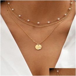 Pendant Necklaces Fashion Vintage Crystal Pearl Pendant Necklace Statement Clavicle Chain Layered Collar Trend Jewellery D Dhgarden Ot1Ib