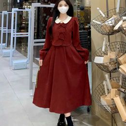 Basic Casual Dresses Plus Size Dress Women Autumn Chic Elegant Long Sleeve Vintage Black Ladies Party Daily Peter Pan Collar Female Clothing Vestidos YQ231025