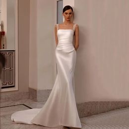 Memraid vestidos de casamento de cetim 2024 sexy sem costas lantejoulas contas cintas boho vestido de noiva para mulheres plissado vestidos de noiva