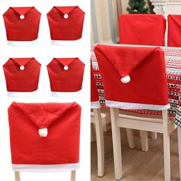 Chair Covers 4Pcs Christmas Chair Cover Decorations Dining Room Chairs Covers Decoration Year 2024 Home Seat Santa Hat Party Decor 231025