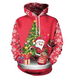 Customised Hoodies & Sweatshirts Red Santa Claus Mens Hoodie Christmas hooded sweater 3D digital printing women's loose casual sweater