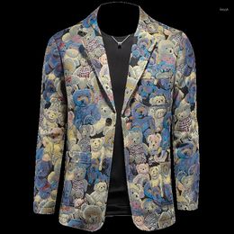 Ternos masculinos moda estilo inglaterra homens blazer jaqueta com urso floral único breasted casaco primavera outono outerwear roupas masculinas