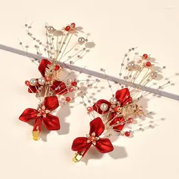 Hair Clips Fashion Red Flower Comb Bridesmaid Crystal Clip Bridal Hairpin Wedding Jewelry For Women Party Hairband Gift