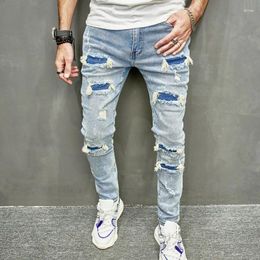 Men's Jeans Fashion Men Holes Casual Skinny Streetwear Male Ripped Wash Solid Color Hip Hop Slim Denim Trousers Fit Pencil Pants