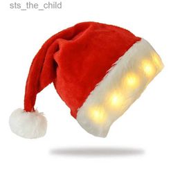 Beanie/Skull Caps Red Christmas Santa Hat Cotton Warmth Christmas Hat with Lights Navidad Noel New Year Gifts Xmas Caps Adult/KidsL231025