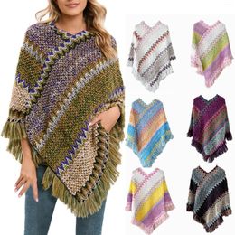 Scarves Women Nationl Print Colourful Splice Poncho With Tassels Knitted Shawl Scarf Fringed Wraps Pashminas Sweater Blanket Wrap