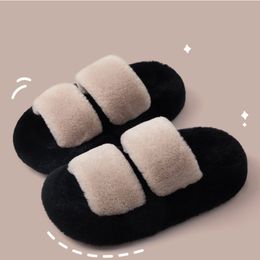 Fur slippers winter new wool cotton slippers pink Fruit green black khaki womens autumn and winter indoor home non-slip comfortable light luxury casual high-end sense