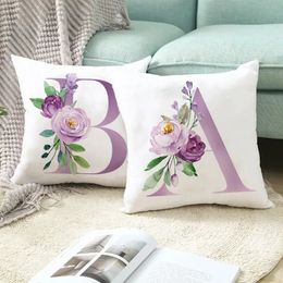 Pillow Case 45x45cm Purple Letter Print Pillowcase Sofa Cushion Cover Office Simple Decorative 231025