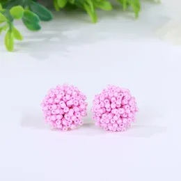 Stud Earrings Beaded Fresh Hand Knitted Fashion Minimalist Versatile Bohemian Spherical Alloy Women Rice Bead