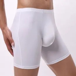 Underpants Lengthen Boxers Men Underwear Seamless Ice Silk Mens U Convex Pouch Boxer Shorts Male Mid Waist Panties Long Leg