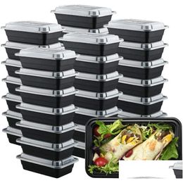 Disposable Dinnerware Disposable Lunch Box Microwave Eco-Friendly Food Containers 3 Compartment Bento Black Meal Prep 1000Ml Drop Deli Dhrh3