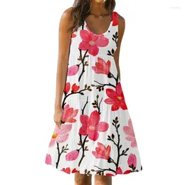 Casual Dresses Summer Cake Skirt Women's Mid-waist Dressy Streetwear Elegant Print Sleeveless O Neck Pullover Sling Female