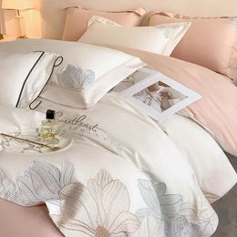 Bedding sets Hepburn Embroidery King Size Set 100% Cotton Double Duvet Cover with Sheet Soft Skin Friendly Comforter Sets 231025