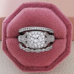 Size 5-10 Top Sell Wedding Rings Vintage Jewelry 925 Sterling Silver Round Cut White Topaz CZ Promise Diamond Gemstones Party 3PCS278S