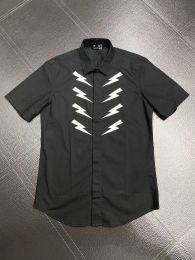 Men's Cotton Dress Shirts Mirror Lightning Print Short Sleeve Camisas Masculina Casual Slim Fit Mens Business Shirt 101661