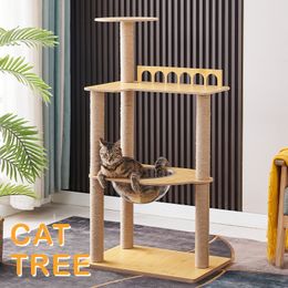 115cm 45.28 Inches Luxury Modern Cat Tree Tower Climbing Pets Scratching House Posts Wooden Large Space Capsule Cat Condo