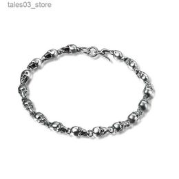 Charm Bracelets 5mm Width Real Silver Retro Punk Skull Chain Bracelets Man Women S925 Sterling Silver Fashion Fine Jewellery Q231025