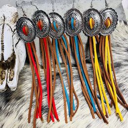 Dangle Earrings Vintage Ethnic Style Bohemian Color Cortex Tassel Fashion Western Metal Ear Rings Wholesale