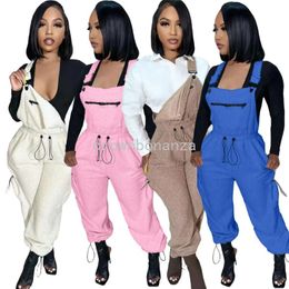 Designer Fleece Overalls Women Fall Winter Thicker Jumpsuits Casual Warm Loose Suspender Trousers 2XL Fashion One Piece Overalls Bulk Wholesale Clothing