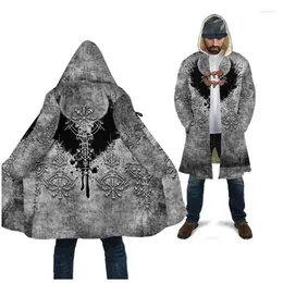 Men's Hoodies Winter Fashion Hooded Cloak Odin And Tattoos 3D Print Wool Unisex Casual Thick Insulation Coat