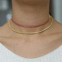 Fashion noble collar necklace red ruby cz tennis chain necklace Jewellery micro pave gold Colour fancy women collares femme 40cm267p