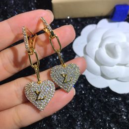 Fashion designer earrings, gold copper Embed zircon classic Alphabet heart-shaped pendant Charm earrings for women, wedding party, high quality gifts