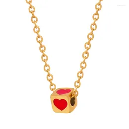 Pendant Necklaces Minar Chinese Style Red Colour Enamel Love Heart Cubes For Women 18K Gold Silver Plated Titanium Steel Choker