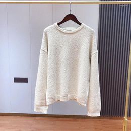 Women's Sweaters Women's Beige White Slouchy Sweater Classic Round Neck Loose Version Single Wear Or Fold Tall And Thin Ribbed Edge