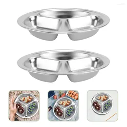 Dinnerware Sets 2 Pcs Three Compartment Serving Plate Cafeteria Trays Camping Cutlery Control Panel Portion Stainless Steel Student Flatware