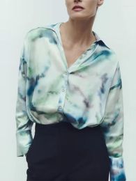 Women's Blouses Women 2023 Tie Dye Shirts Print Oversized Shirt Woman Autumn Satin And Vintage Long Sleeve Chic Female