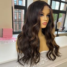 New Honey Blonde Highlight Lace Front Wig Body Wave 360 Full Lace Front Human Hair Wigs Long Brown Wig for Women